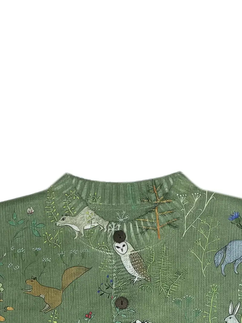 HIYA | Przytulny dzianinowy kardigan z leśnym, naturą inspirowanym wzorem