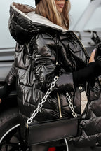 Aurelia | Długa, ciepła pikowana kurtka z dużym kapturem